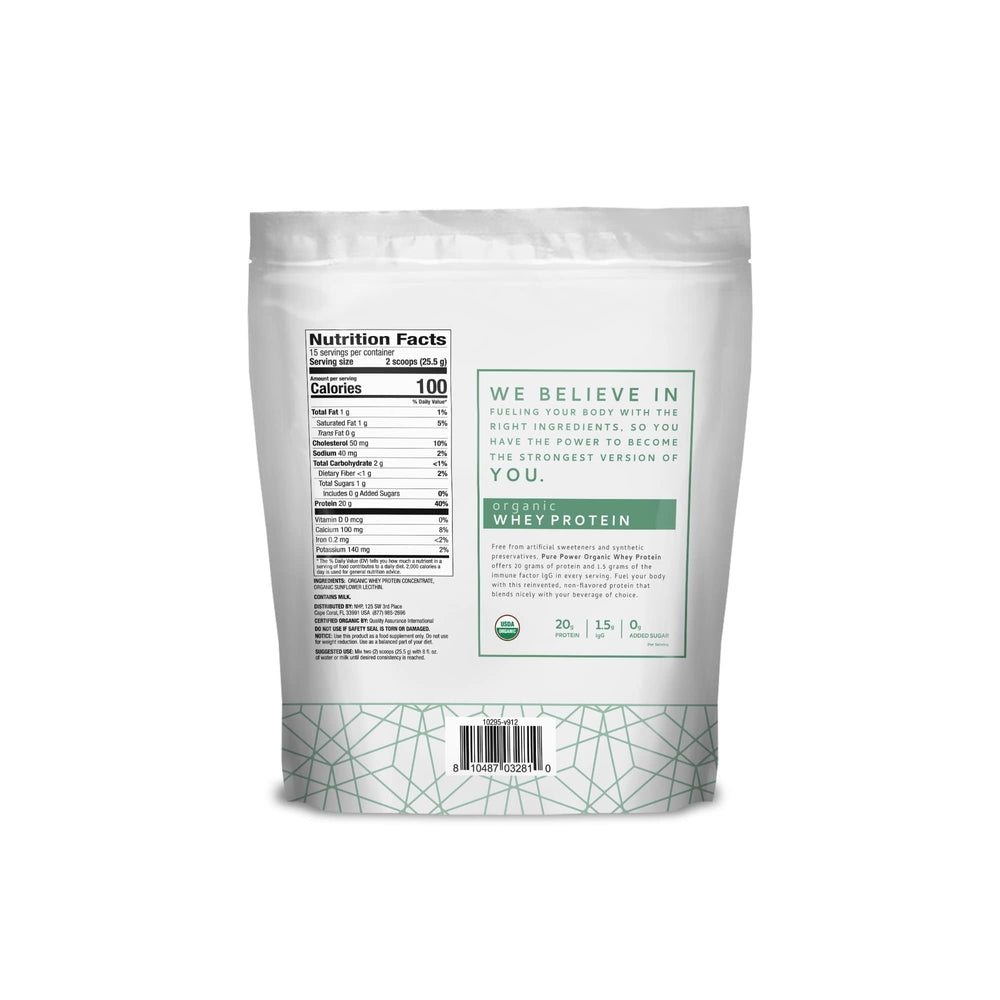 Dr. Mercola Pure Power Organic Whey Protein vanilla shake—delicious daily protein boost.