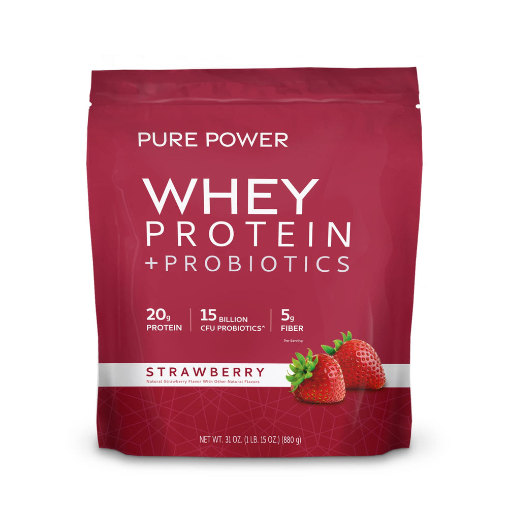 Dr. Mercola Pure Power Whey Vanilla bottle highlights protein and probiotic blend for recovery