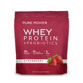 Dr. Mercola Pure Power Whey Vanilla bottle highlights protein and probiotic blend for recovery