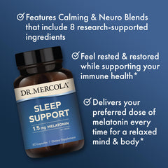 Dr. Mercola Sleep Support with Melatonin bottle and cap - front perspective