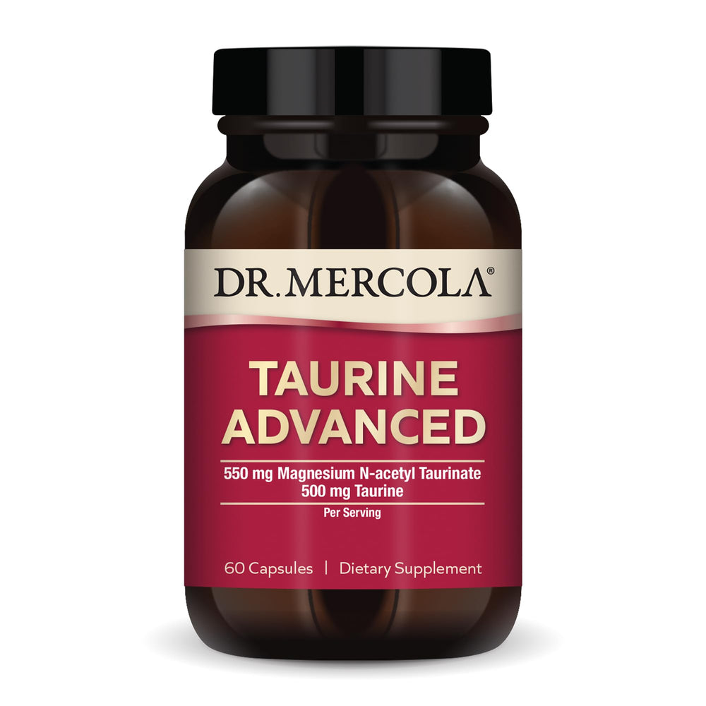Dr. Mercola Taurine Advanced bottle label close-up