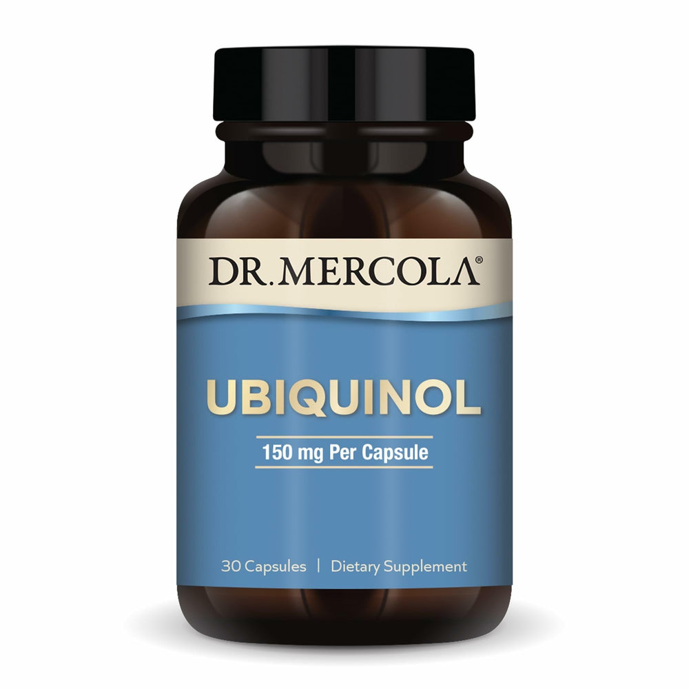 Dr. Mercola Ubiquinol 150 mg bottle on white background