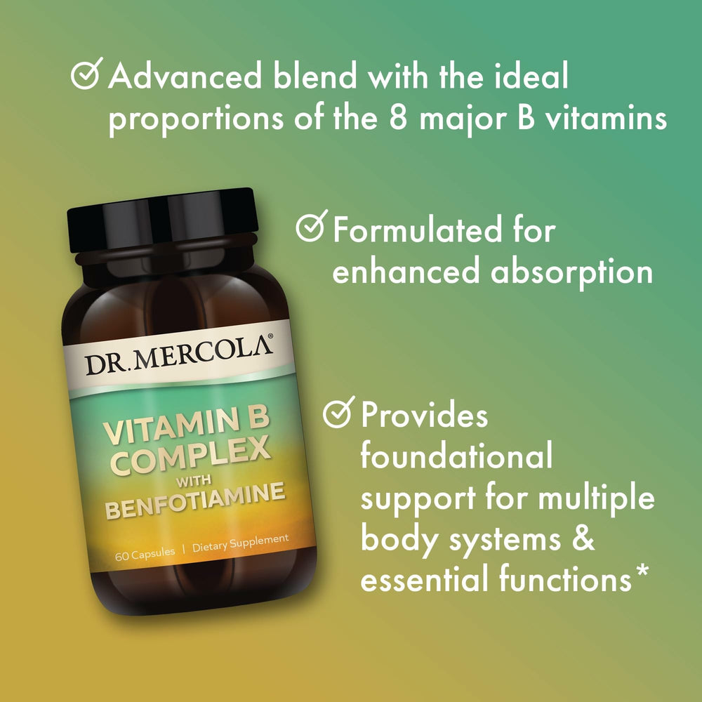 Box packaging for Dr. Mercola Vitamin B Complex with Benfotiamine