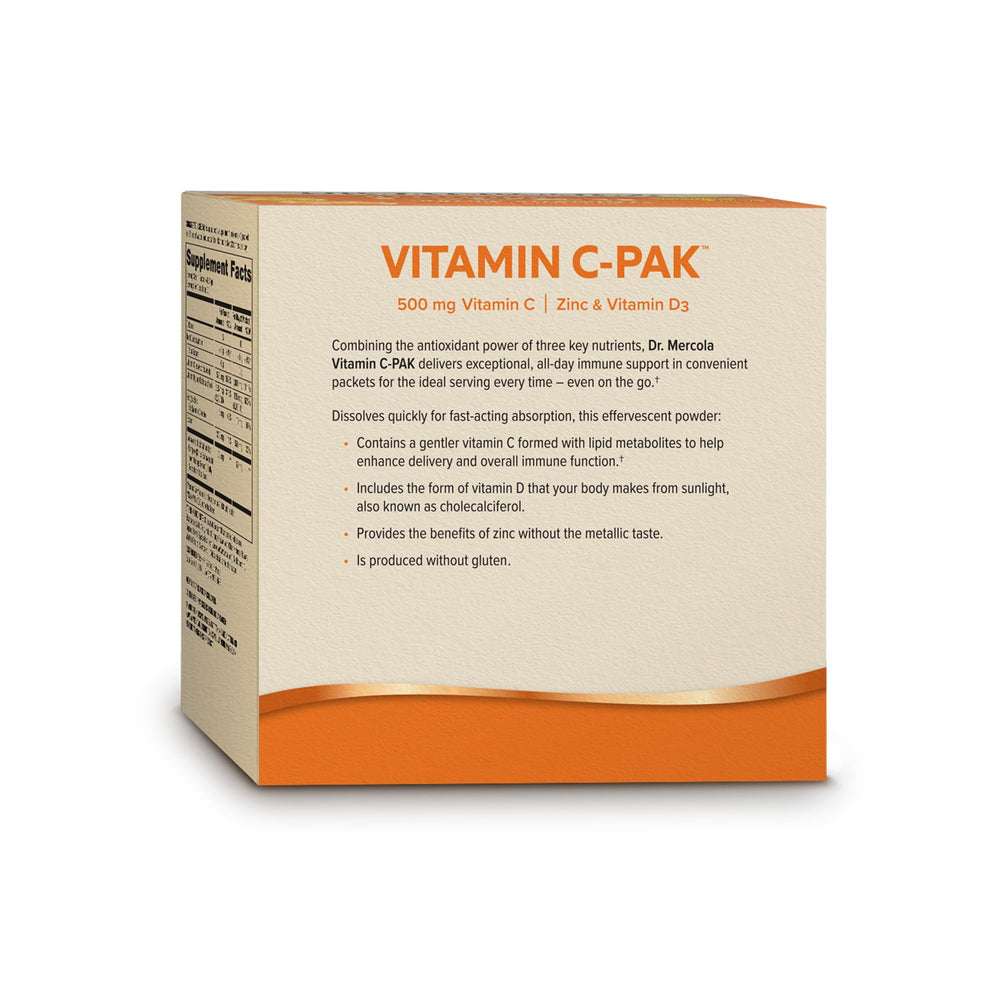 Vitamin C-PAK sachet showing 500 mg Vitamin C with zinc and Vitamin D3