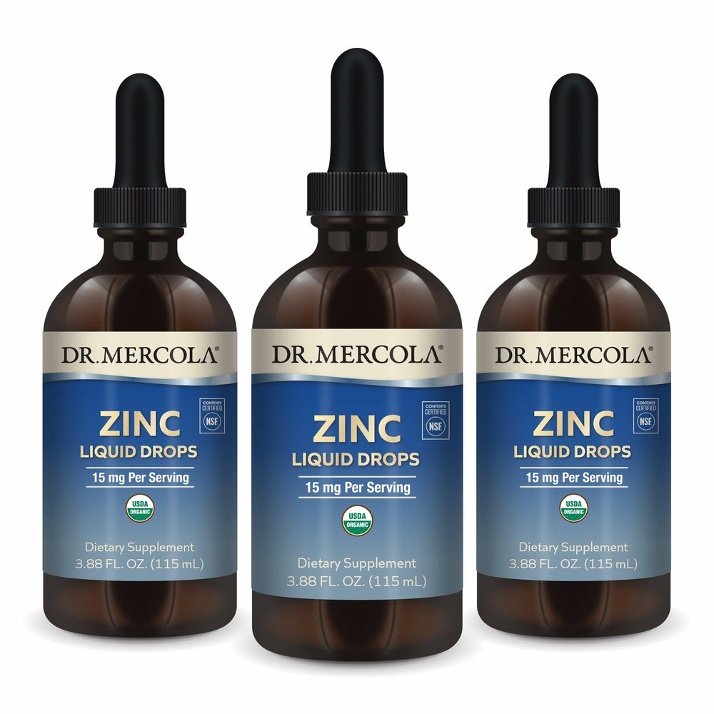 Front view of Dr. Mercola Zinc Liquid Drops bottle