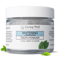 Dr. Michelle Cool Mint remineralizing and whitening tooth powder bottle