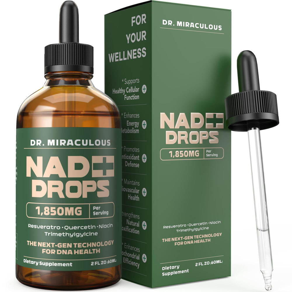 Dr. Miraculous NAD+ liquid drops bottle with lemon flavor, 1850mg