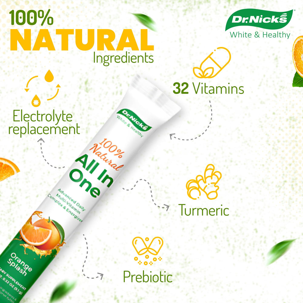 Serving scoop of orange-splash multivitamin powder