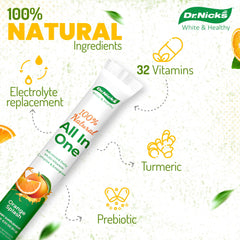 Serving scoop of orange-splash multivitamin powder