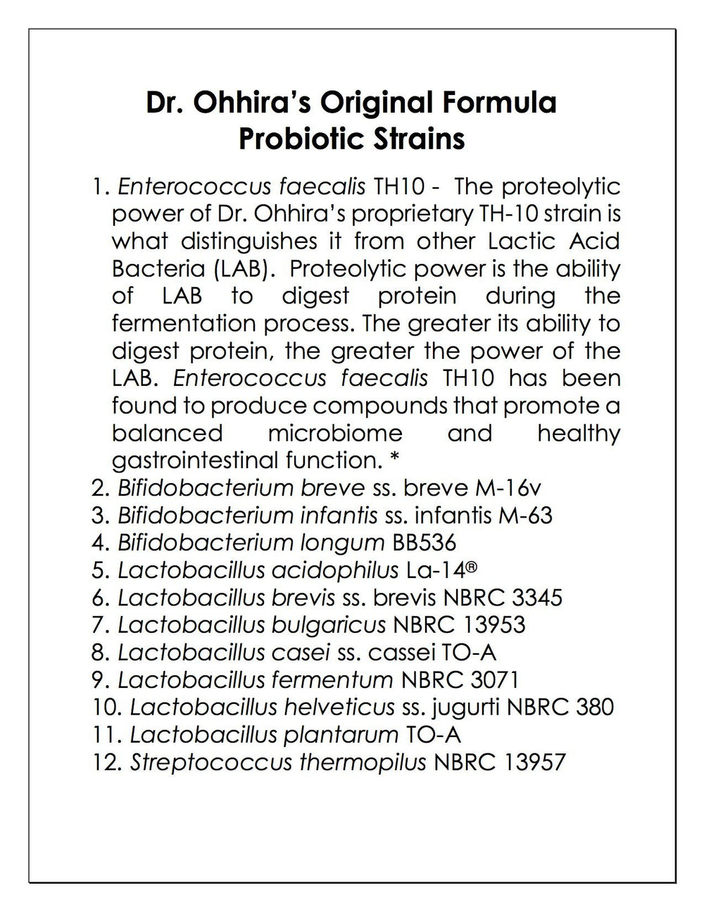 Illustration of 12 probiotic strains in Dr Ohhira’s formula
