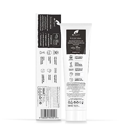 Packaging box for Dr Organic Extra Whitening Charcoal Toothpaste 100ml