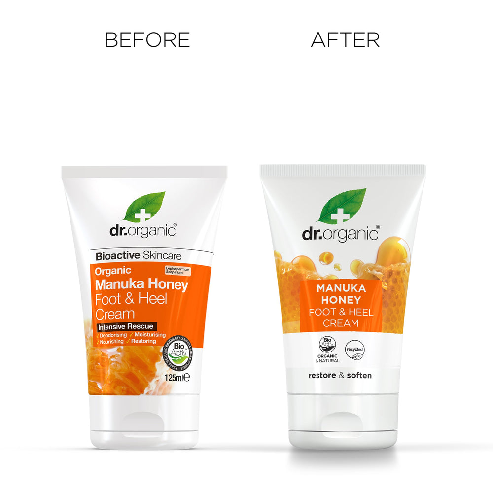 Eco-friendly packaging from Dr Organic Manuka Honey Foot Cream