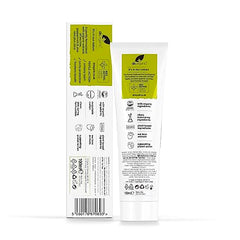 Close-up of Dr.organic branding on toothpaste tube