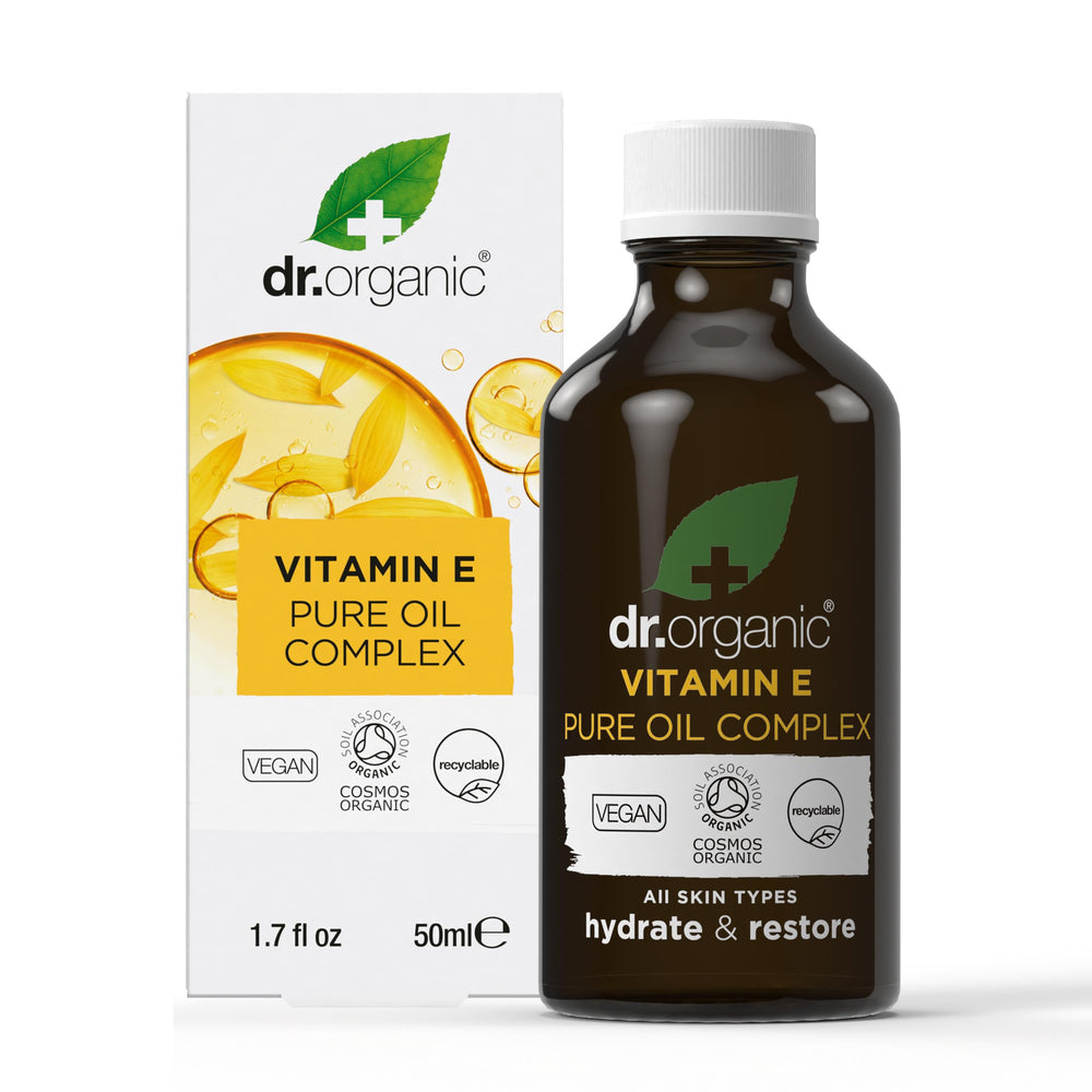Dr. Organic Vitamin E Pure Oil Complex bottle and packaging on white background