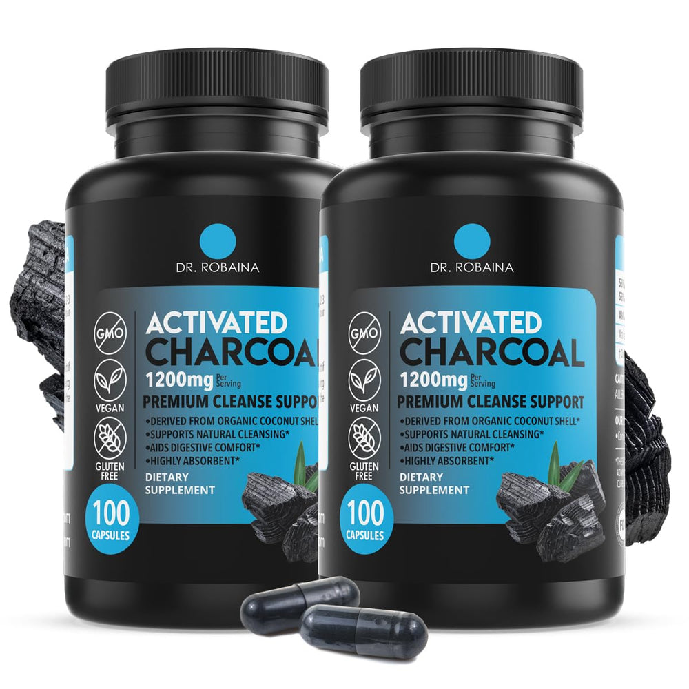 Bottle of Dr. Robaina Activated Charcoal Capsules 1200 mg (100 count)