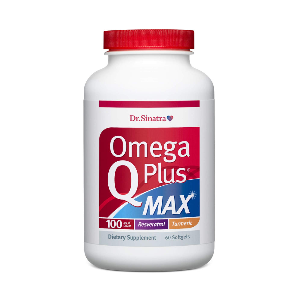 Dr. Sinatra Omega Q Plus MAX bottle and 60 softgels