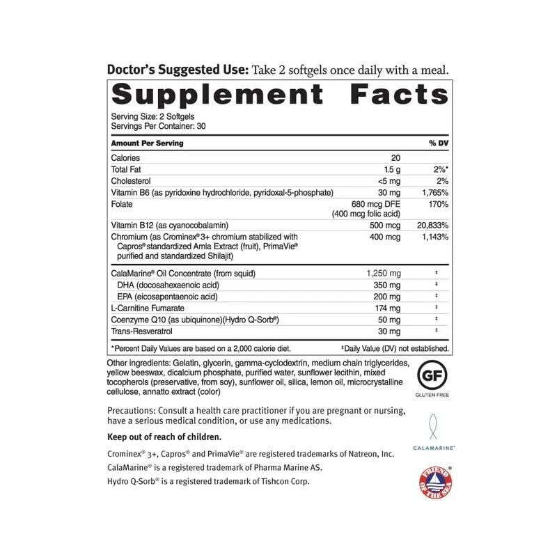 Dr. Sinatra Omega Q Plus Resveratrol bottle back label with ingredients