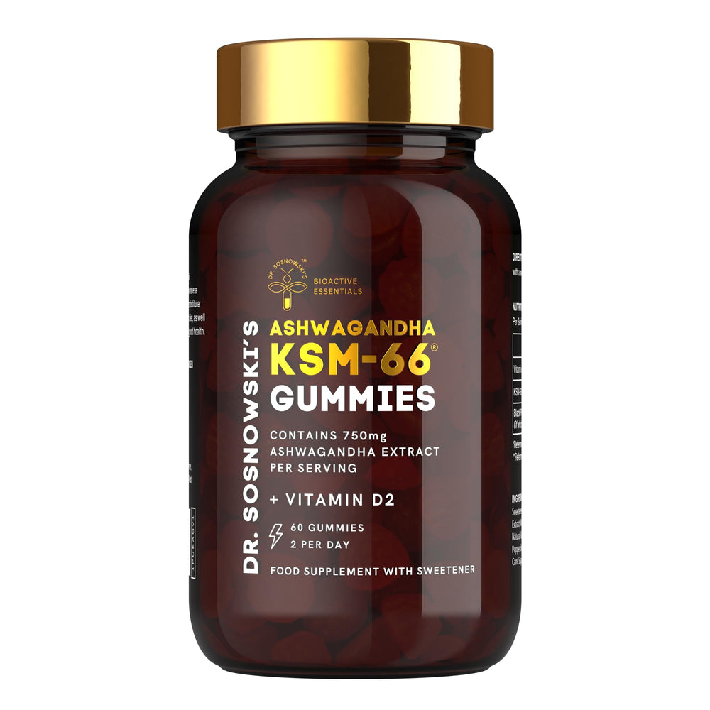 Bottle front of Dr Sosnowski's BioActive KSM-66 Ashwagandha Gummies