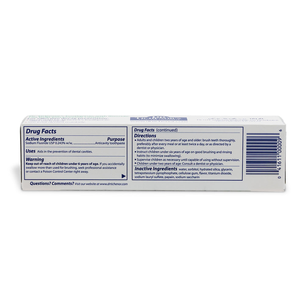 Close-up of Dr. Tichenor's toothpaste tube