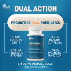 Close-up of probiotic capsules and bottle