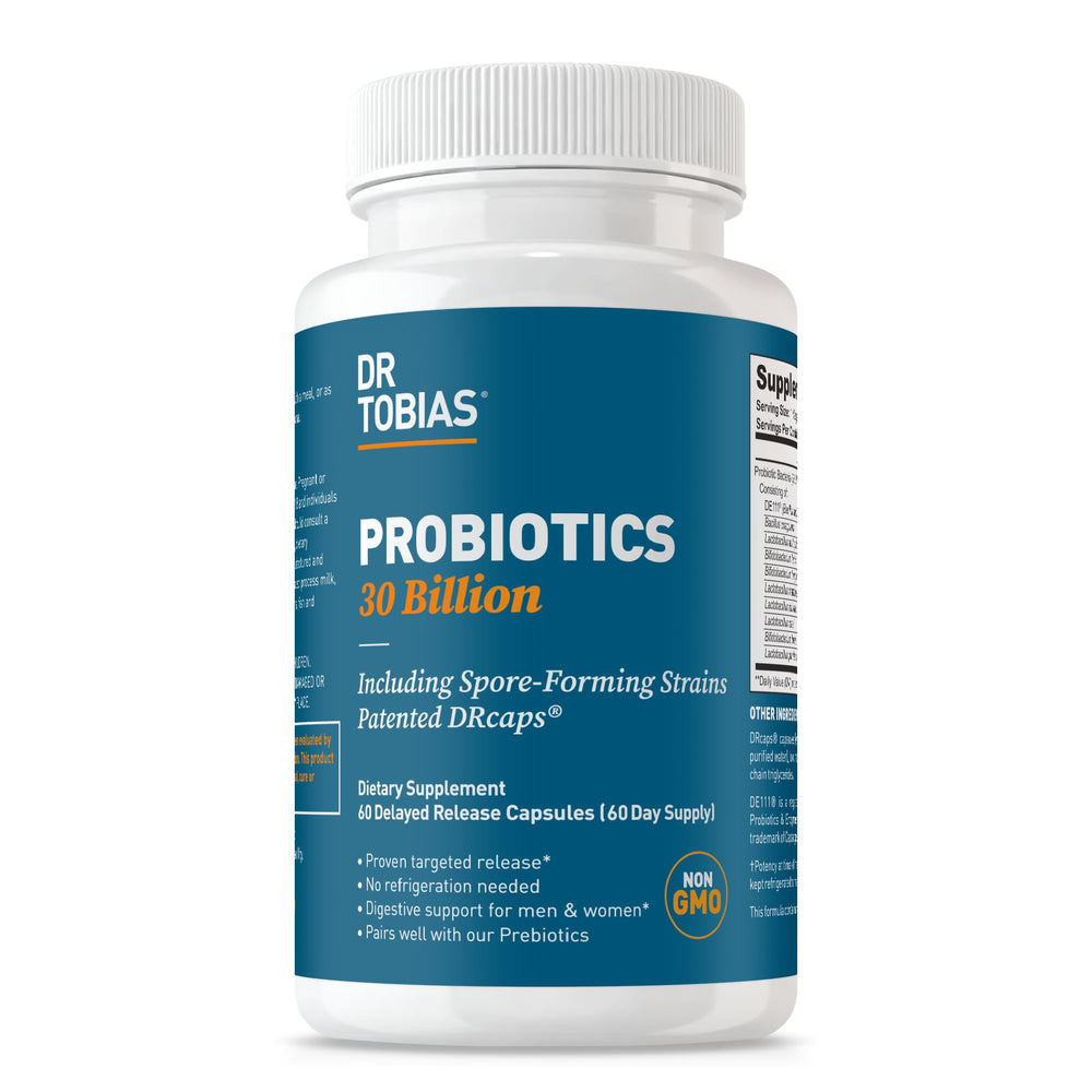 Bottle of Dr. Tobias Probiotics with 60 capsules front view
