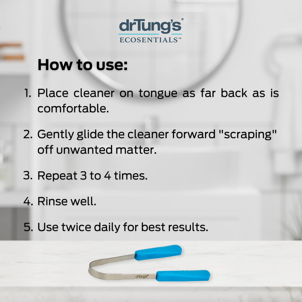 Using Dr. Tung's tongue cleaner for gentle scraping action