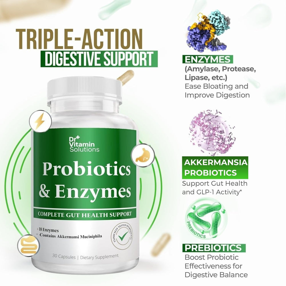 Bottle of DR Vitamin Solutions GLP-1 digestive enzymes and probiotics