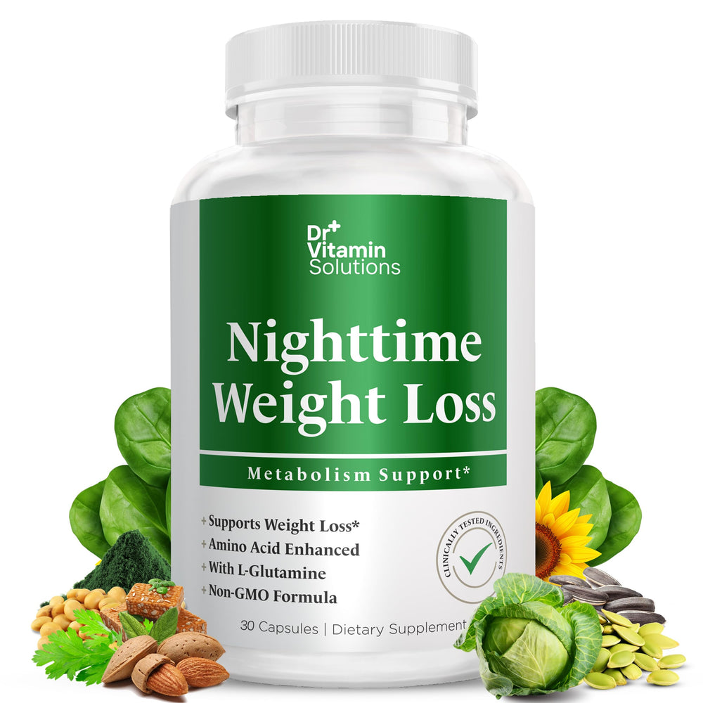 Bottle of Dr Vitamin Solutions Nighttime Fat Burner on a nightstand