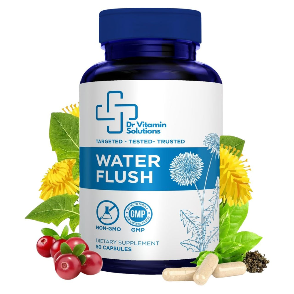 DR VITAMIN SOLUTIONS Water Flush bottle front for gentle, stimulant-free water weight support after meals