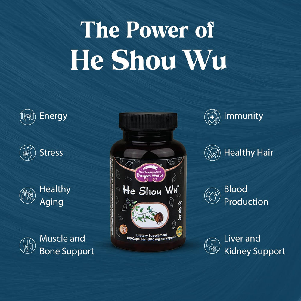 Prepared He Shou Wu capsules arranged in a row