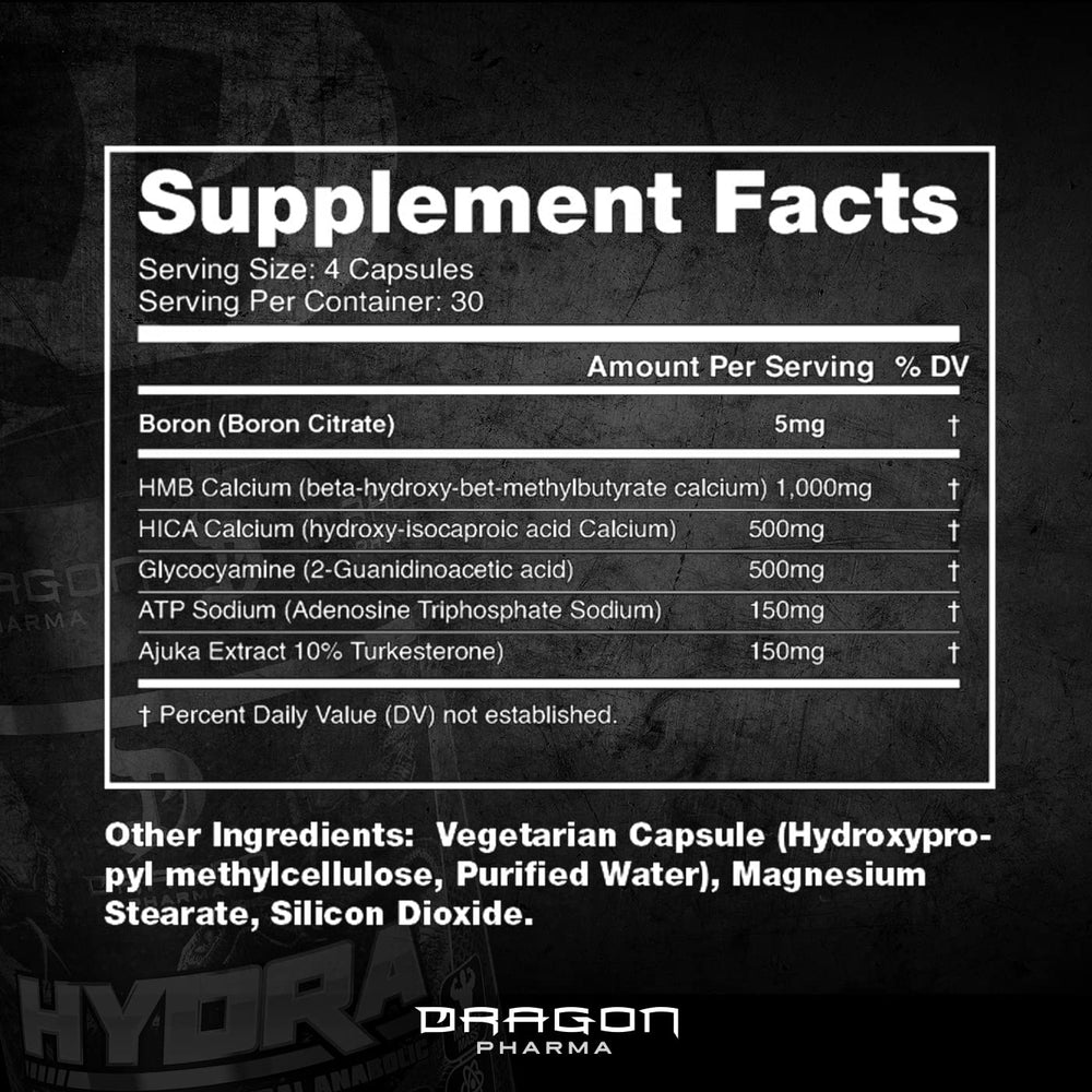 DRAGON PHARMA Hydra bottle back label with ingredients