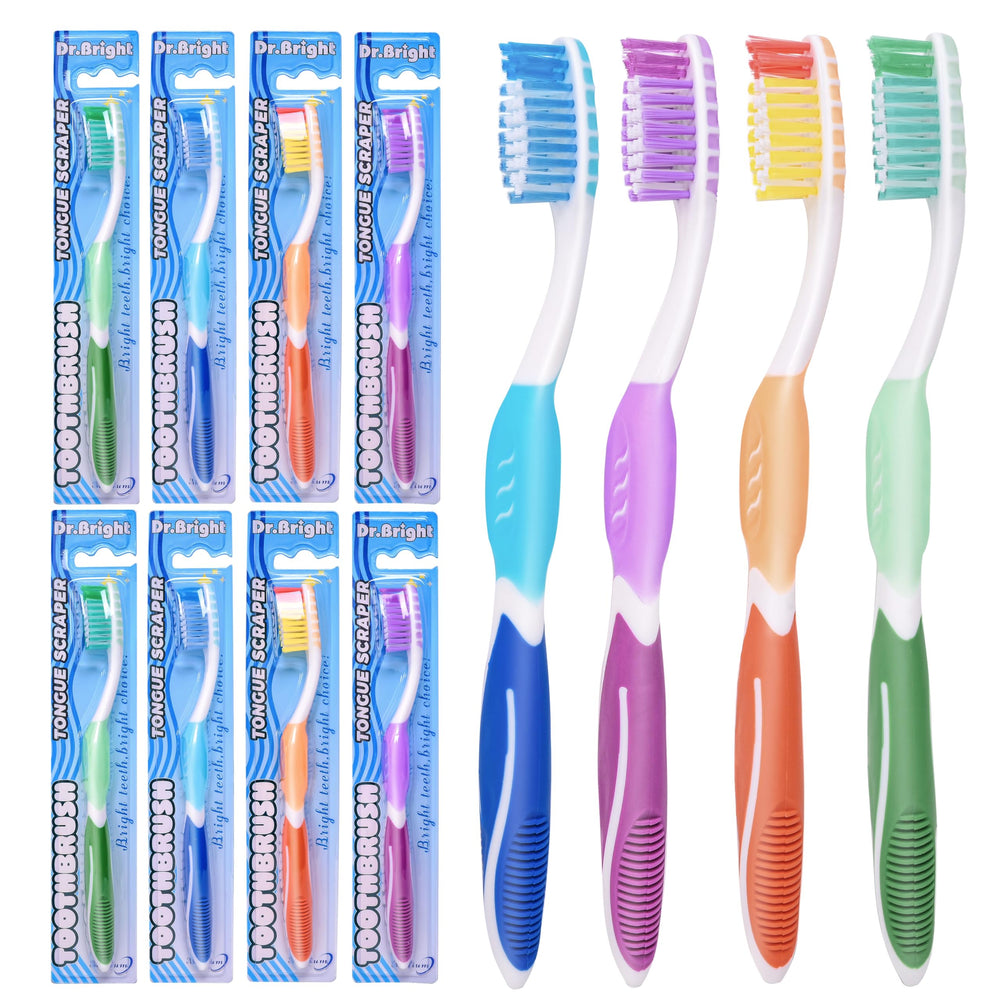 DR.BRIGHT Medium Toothbrush for Adults in assorted colors, 8 pack