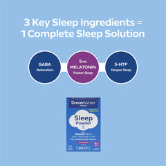 Close-up of Dream Water Sleep Powder sticks with GABA, melatonin and 5-HTP