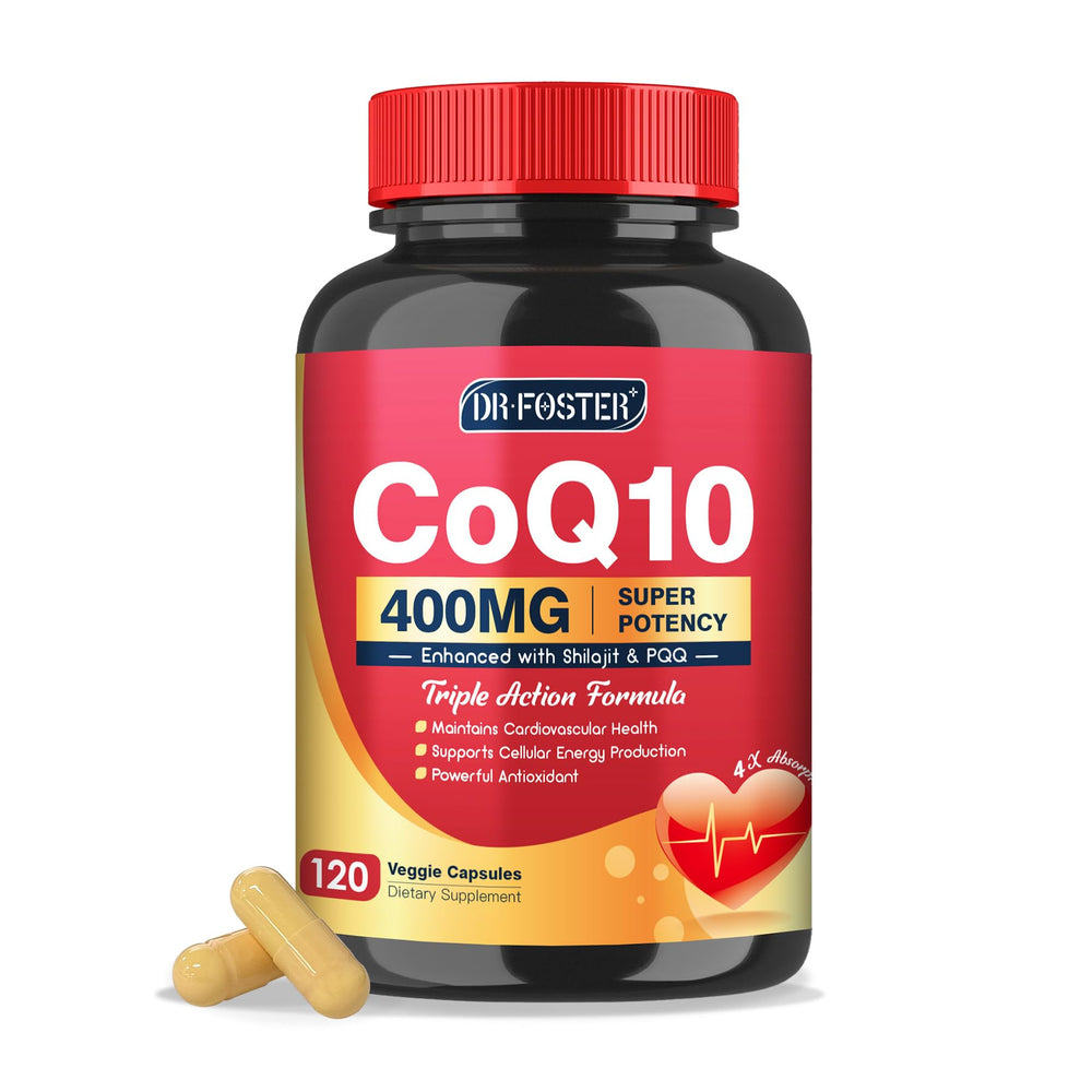 DRFOSTER CoQ10 400mg veggie capsule bottle with PQQ and Shilajit