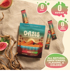 Drink Oasis powder being mixed for refreshing hydration during workouts.