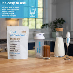 Drink Wholesome Chocolate Collagen Powder ingredients highlight dairy-free and additive-free formula