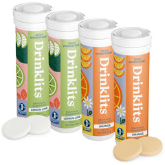 Drinklits citrus hydration bundle featuring Lemon-Lime and Orange electrolyte tubes
