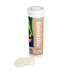 Drinklits ginger lime effervescent tablet dissolving for crisp hydration and zero sugar.
