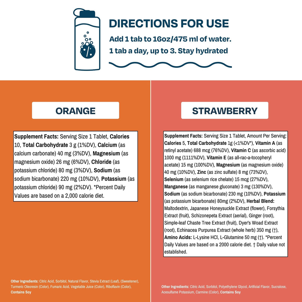 Drinklits Strawberry Daily Immune Support tablets closeup featuring vitamins and herbal blend.