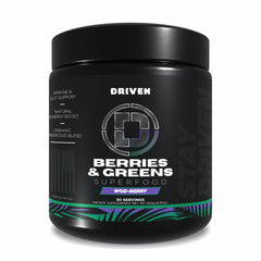 Front view of Driven B&G Berries & Greens powder jar