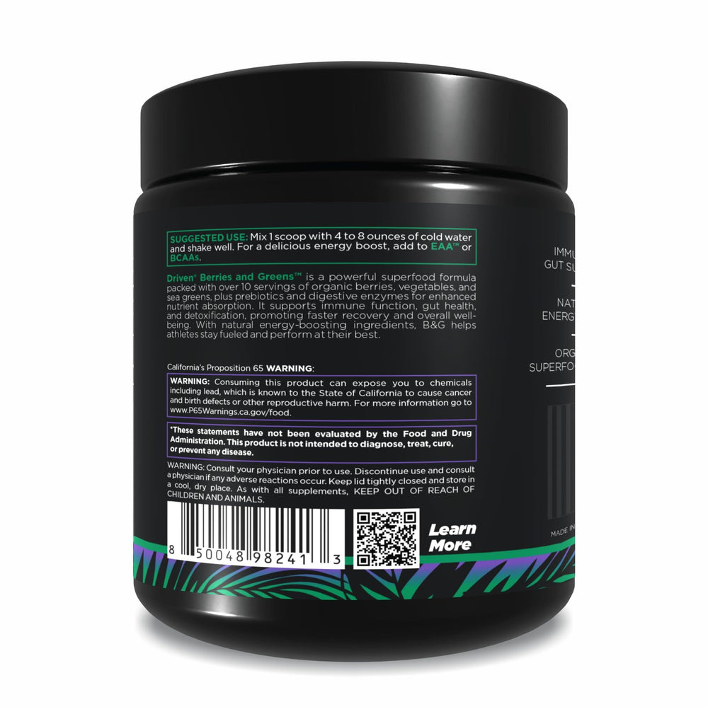 Nutrition facts and serving size for Driven B&G