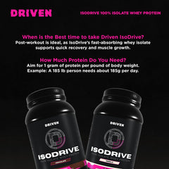 Driven Nutrition IsoDrive Vanilla pour image demonstrates flexible post-workout use