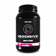 Driven Nutrition IsoDrive Vanilla powder scoop highlights fast protein delivery for lean muscle