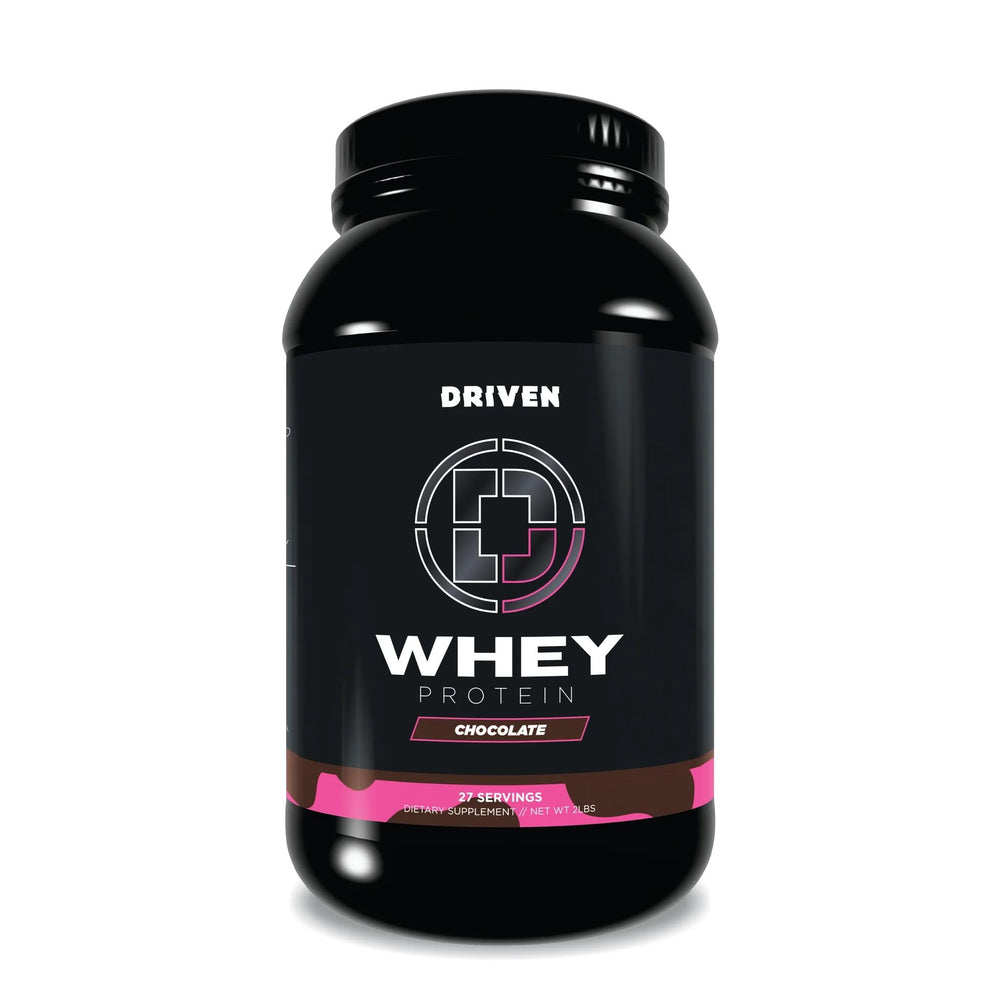 Driven Nutrition whey protein powder poured into a shake for post workout use
