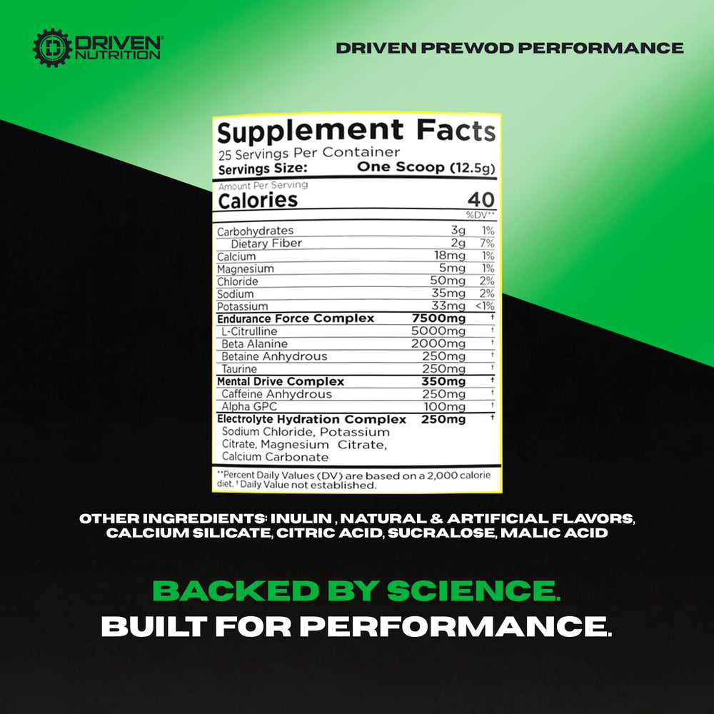 Driven Nutrition Pre WOD Blazin Cherry shot captures intense flavor and jitter-free focus for evening workouts.