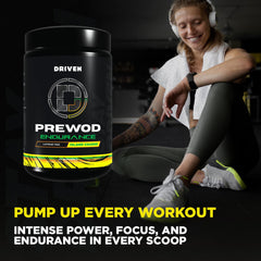 Driven PREWOD label closeup highlights ingredients for endurance