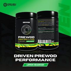 Driven Nutrition Pre WOD Lemon Headrush glass-mix highlights refreshing flavor and sustained focus.