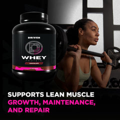 Driven Whey poured shake served after training illustrates convenient recovery snack.