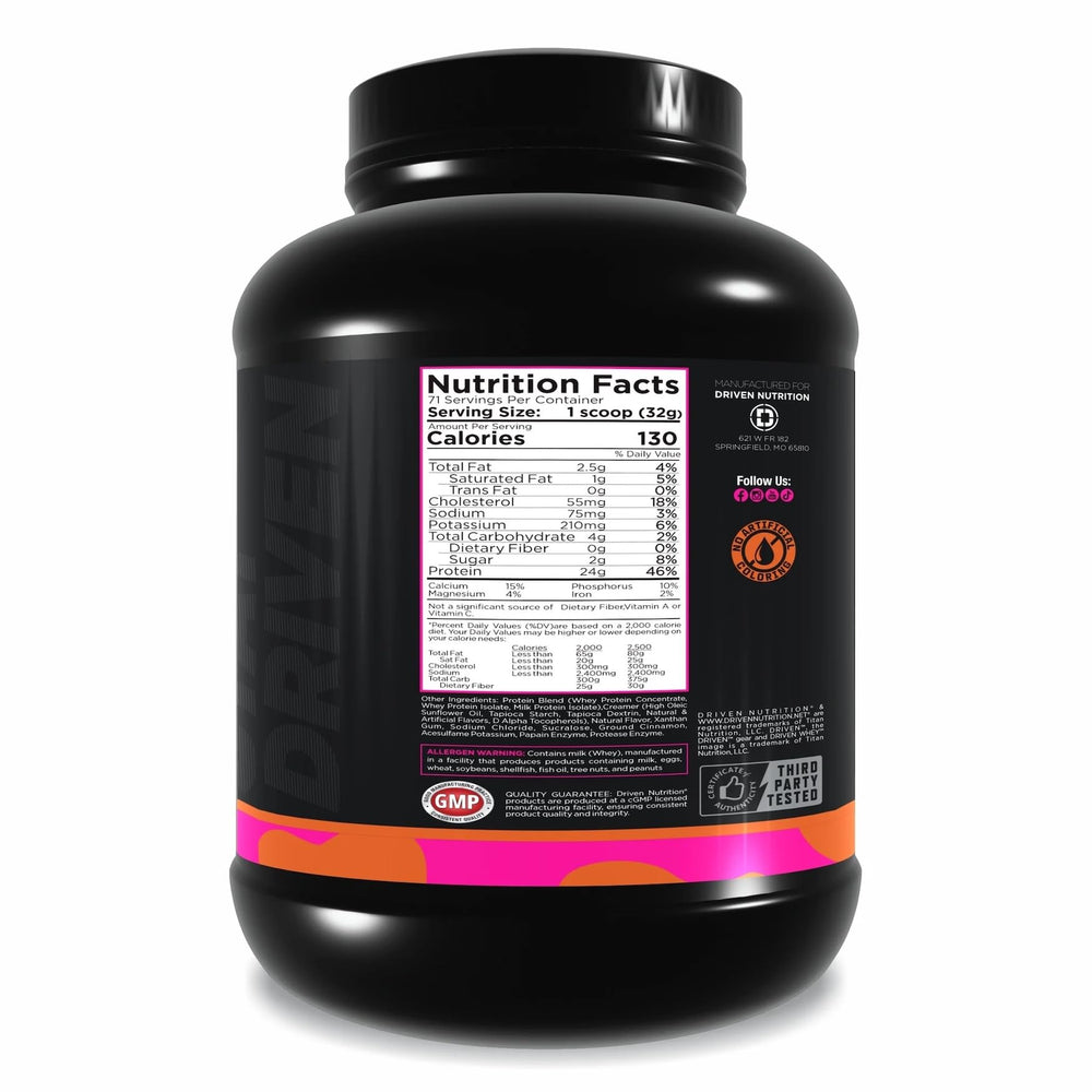 Driven WHEY serving scoop demonstrates easy measuring for precise daily protein intake