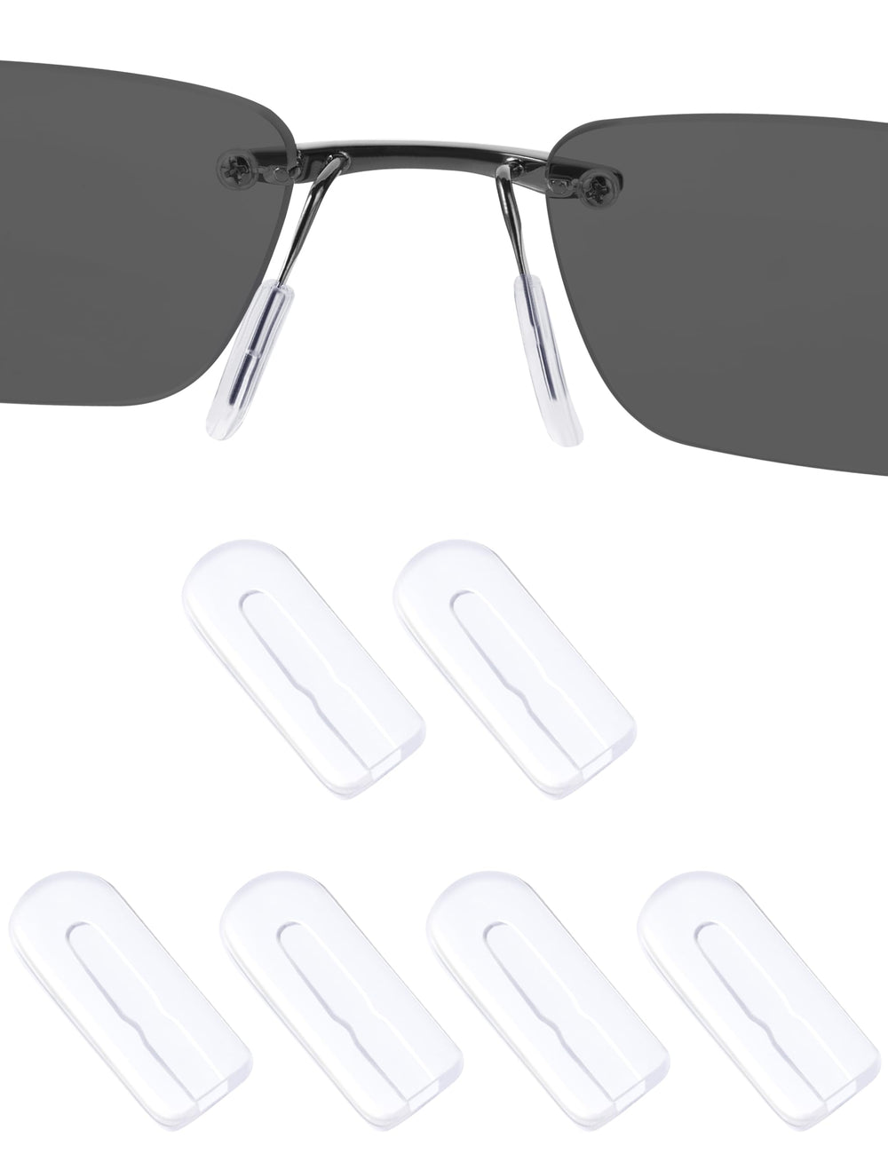 Drogo 12mm clear rectangle silicone eyeglass nose pads - front view